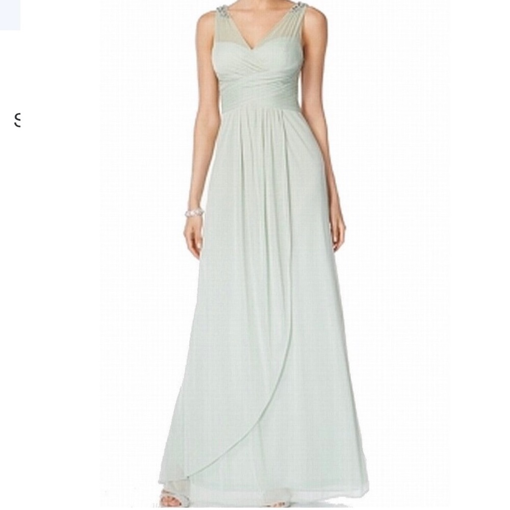 Adrianna Papell Beaded Shoulder Chiffon Gown